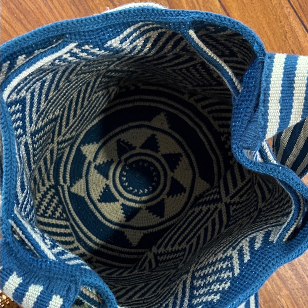 Mochilla Blue and White Geometric Patterned Crossbody Women Bag - Picture 4 of 4
